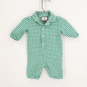 Green and White Gingham Footies One Piece